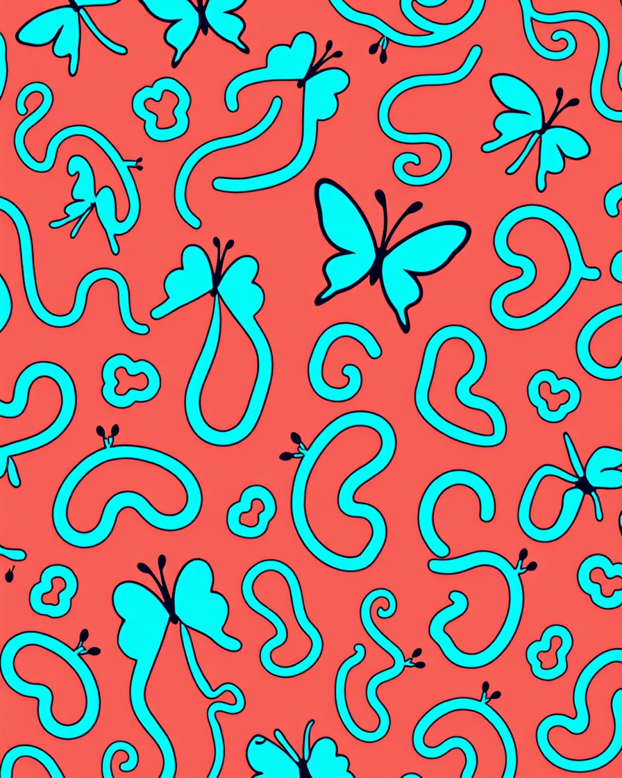 Coral Teal Whimsical Butterfly Flow Rug