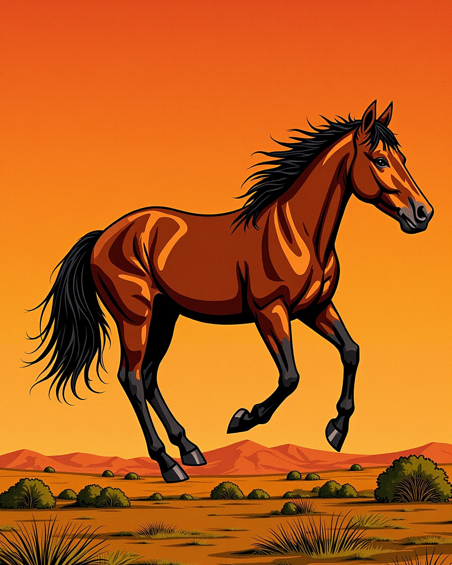 Galloping Horse Sunset Desert Scene Rug