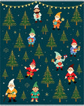 Festive Garden Gnomes Christmas Trees Teal Rug