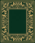 Elegant Gold Leaf Scrollwork Emerald Green Rug