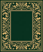 Elegant Gold Leaf Scrollwork Emerald Green Rug
