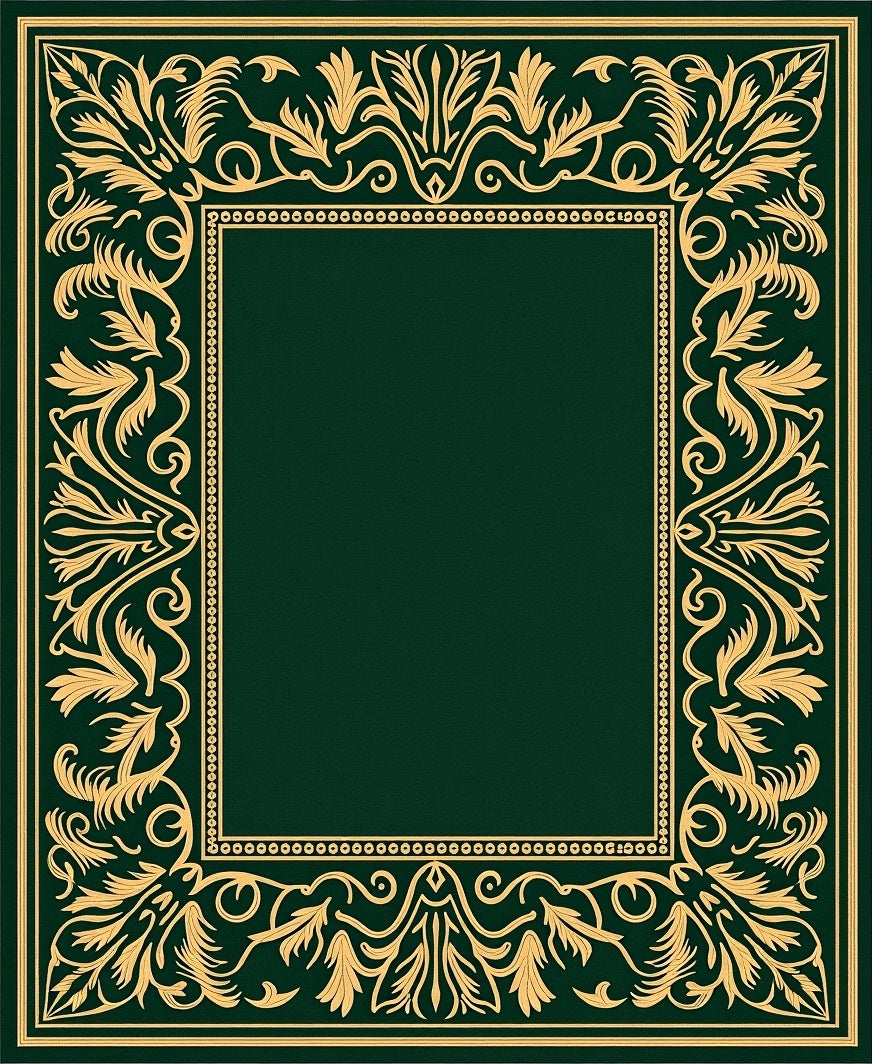 Elegant Gold Leaf Scrollwork Emerald Green Rug