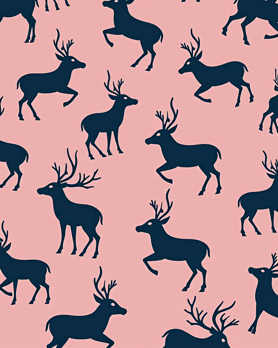 Navy Deer Silhouette Pink Background Rug