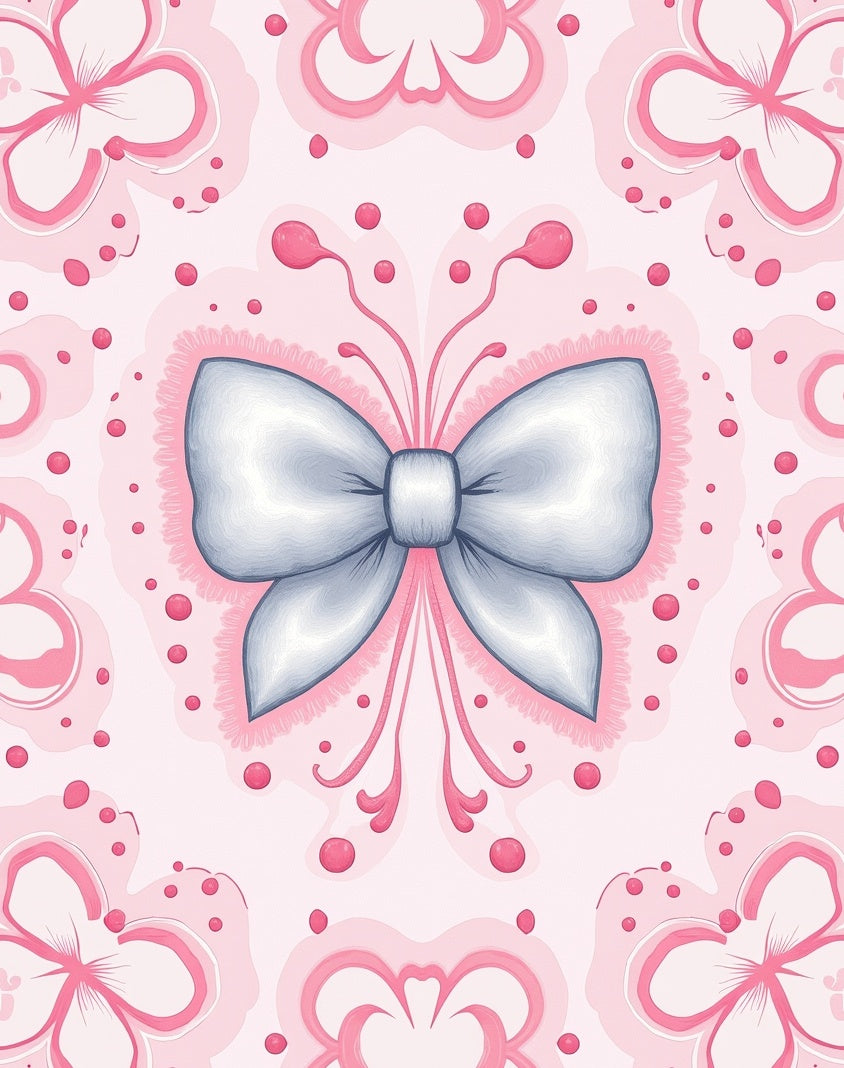 Pretty Pink Blush Bow Floral Rug