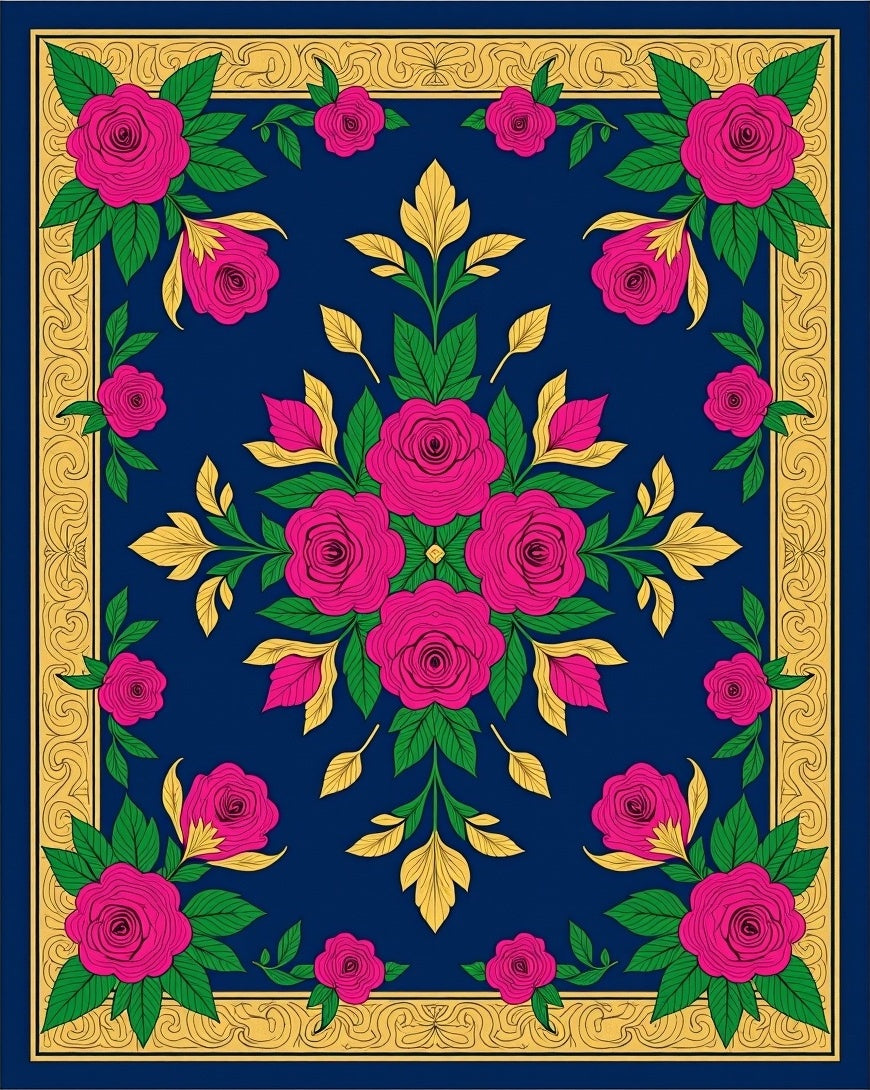Vibrant Rose Garden Border Rug
