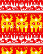 Red Yellow Festive Reindeer Woodland Rug