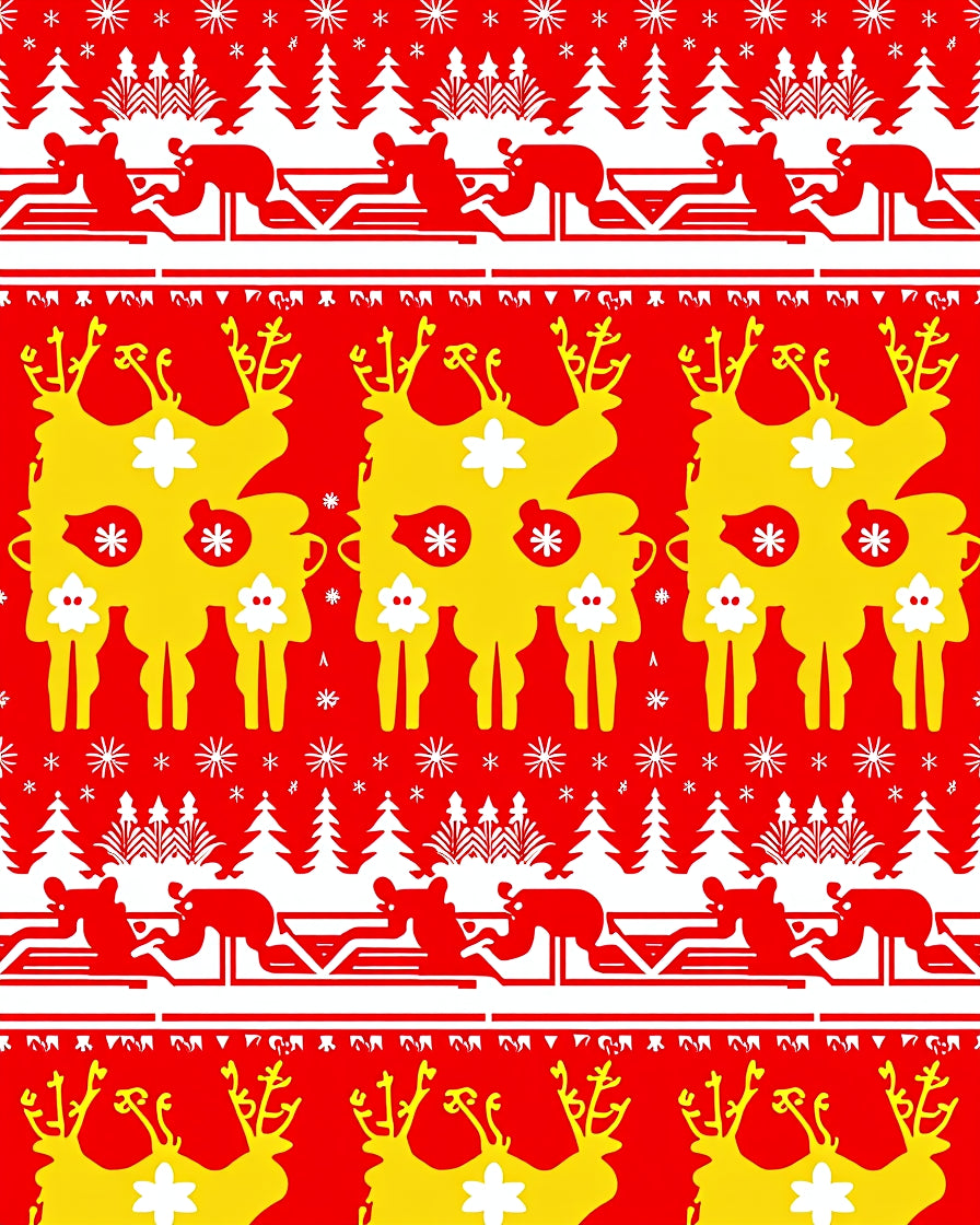 Red Yellow Festive Reindeer Woodland Rug