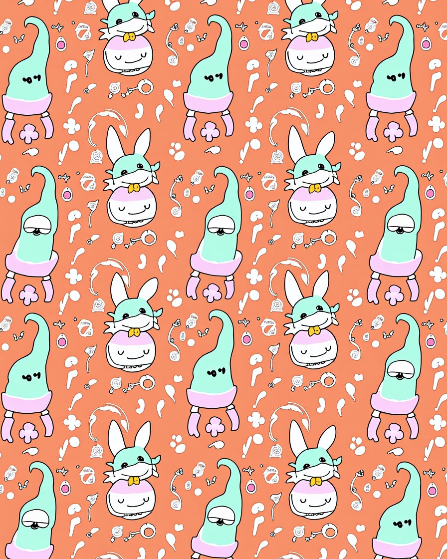 Whimsical Mint Bunny Cloud Characters Rug
