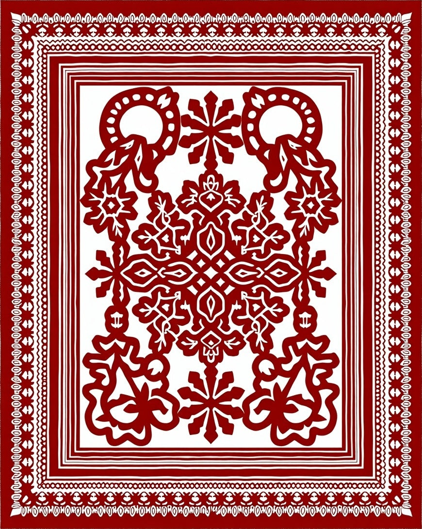 Crimson Intricate Floral Medallion Frame Rug