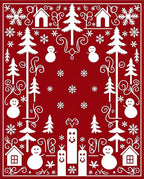 Christmas Red White Snowman Tree Border Rug