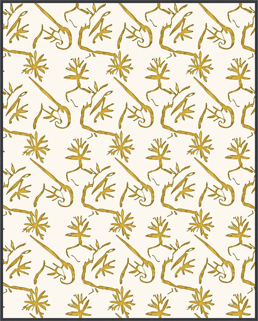 Golden Botanical Branches Swirl Rug