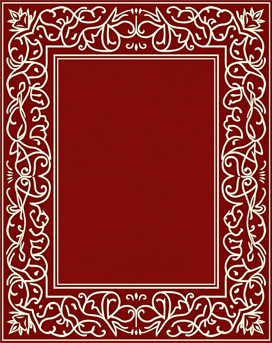 Crimson Ivory Swirling Floral Border Rug
