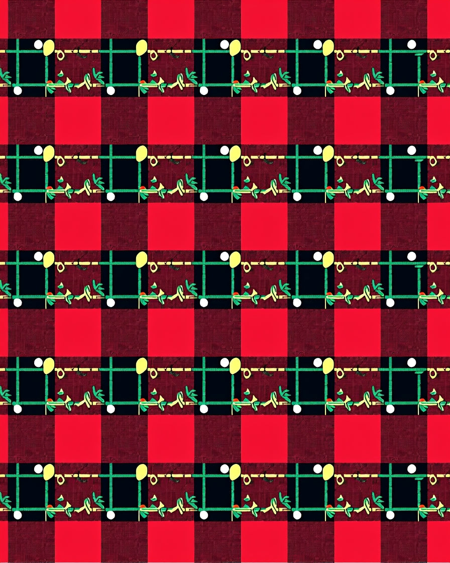 Red Green Checkered Floral Border Rug