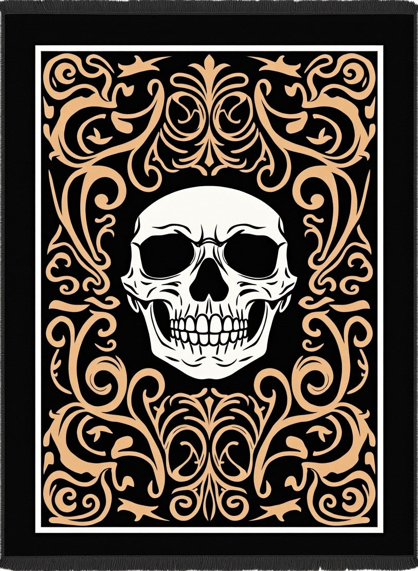 Black Golden Skull Ornament Rug