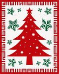 Red Christmas Tree Green Snowflakes Border Rug