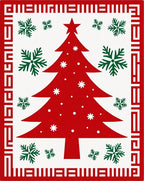 Red Christmas Tree Green Snowflakes Border Rug