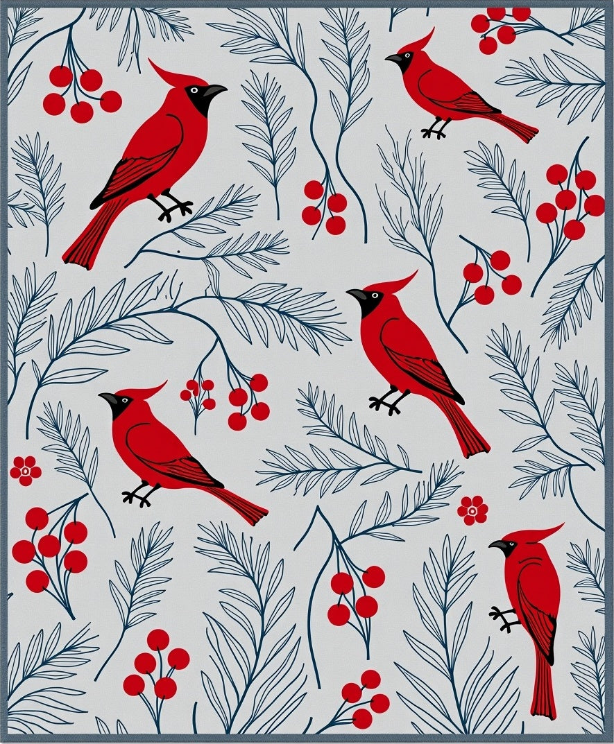 Red Cardinal Winter Berry Arrangement Rug