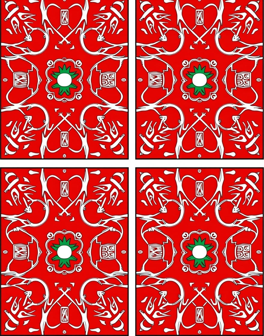 Crimson White Green Floral Medallion Rug