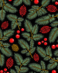 Crimson Berry Pine Branch Arrangement Rug