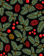 Crimson Berry Pine Branch Arrangement Rug