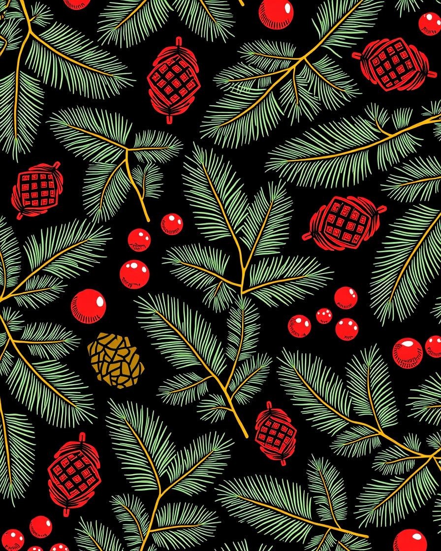 Crimson Berry Pine Branch Arrangement Rug