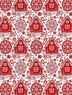 Red Gingerbread Houses Snowflake Garland Rug