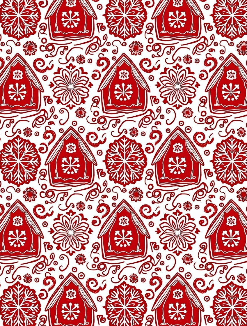 Red Gingerbread Houses Snowflake Garland Rug