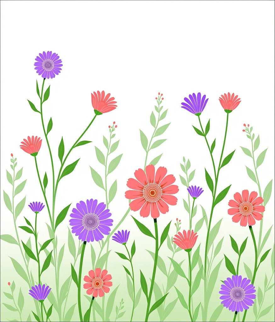 Vibrant Coral Purple Daisy Meadow Rug