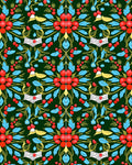 Emerald Red Blue Leafy Vine Art Rug