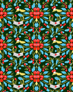 Emerald Red Blue Leafy Vine Art Rug
