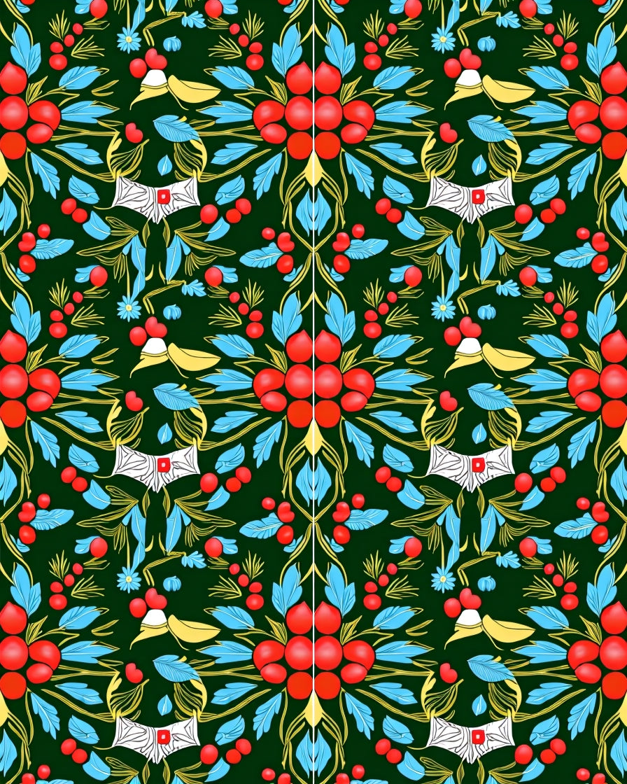 Emerald Red Blue Leafy Vine Art Rug