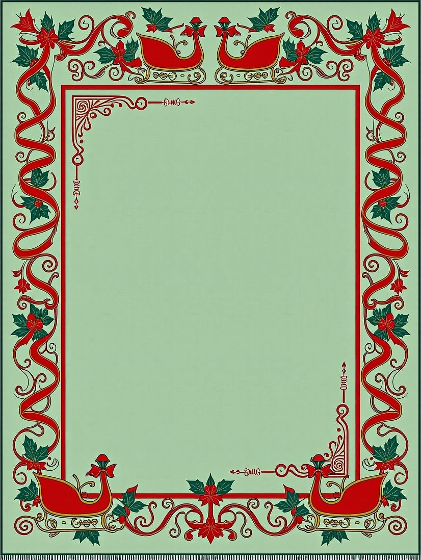 Festive Red Sleigh Holly Border Rug