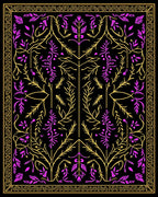 Ornate Gold Magenta Foliage Border Rug