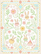 Whimsical Spring Garden Bunny Border Rug