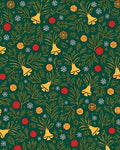 Festive Green Gold Bells Ornaments Rug