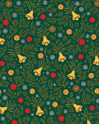 Festive Green Gold Bells Ornaments Rug