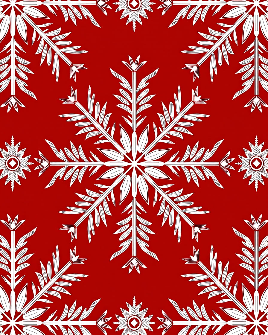White Festive Snowflakes Red Background Rug