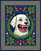 Whimsical White Dog Holly Border Rug