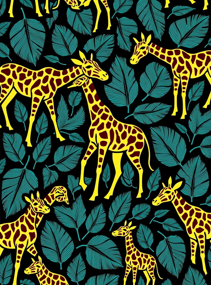 Yellow Giraffe Jungle Leaf Repeat Rug