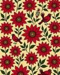 Whimsical Red Bird Floral Garden Rug