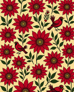 Whimsical Red Bird Floral Garden Rug