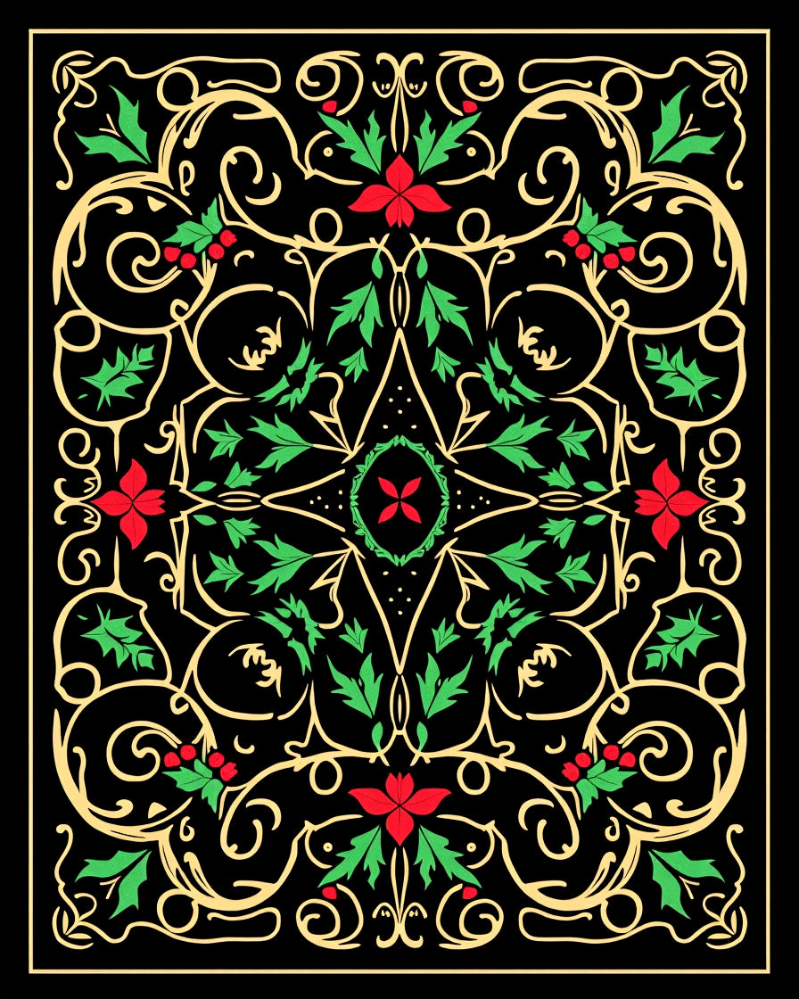 Vintage Red Green Holly Swirl Rug
