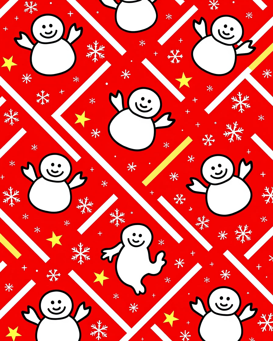 Happy Snowman Red Yellow Star Rug