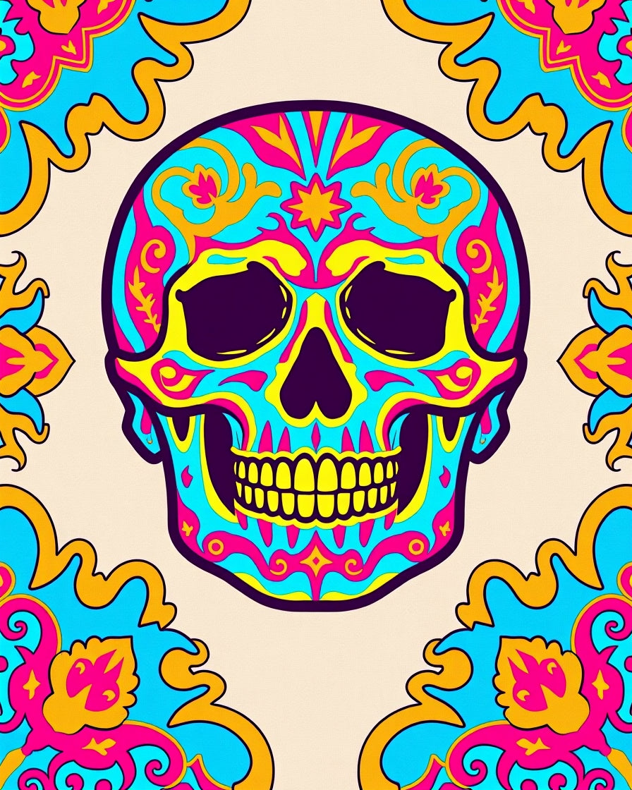 Vibrant Colorful Skull Day Decorations Rug