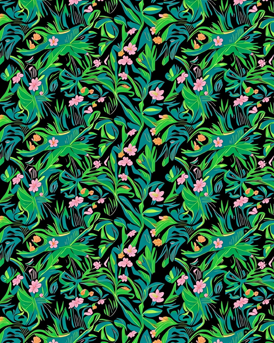 Vibrant Pink Flower Jungle Vines Rug