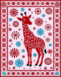 Red Giraffe with Snowflakes Border Rug