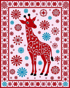 Red Giraffe with Snowflakes Border Rug
