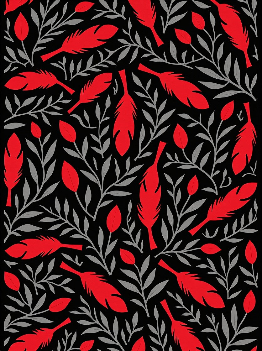 Red Feather Botanical Shadow Rug
