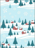 Cozy Red Cabins Snowscape Snowflake Trees Rug