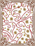 Ornate Gold Star Swirls Red Border Rug